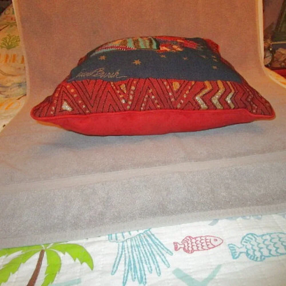 Vtg Laurel Burch Cat Tapestry Pillow 18” Stars Kitty Velvet Metallic Y2K 90s EUC